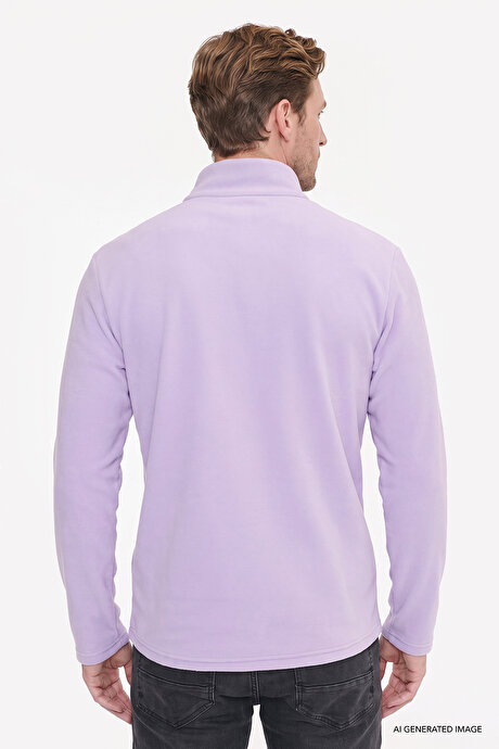 Anti-Pilling Tüylenme Yapmayan Standart Fit Bato Yaka Soğuk Geçirmez Sweatshirt Lila Polar resmi