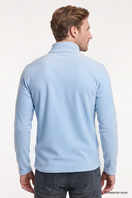 Anti-Pilling Tüylenme Yapmayan Standart Fit Bato Yaka Soğuk Geçirmez Sweatshirt Mavi Polar resmi