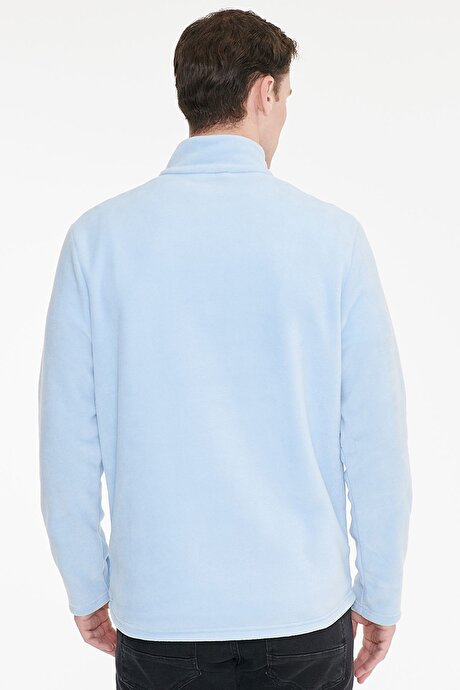 Anti-Pilling Tüylenme Yapmayan Standart Fit Bato Yaka Soğuk Geçirmez Sweatshirt Mavi Polar resmi