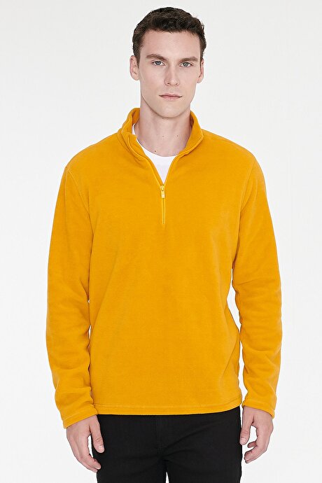 Anti-Pilling Tüylenme Yapmayan Standart Fit Bato Yaka Soğuk Geçirmez Sweatshirt Sarı Polar resmi