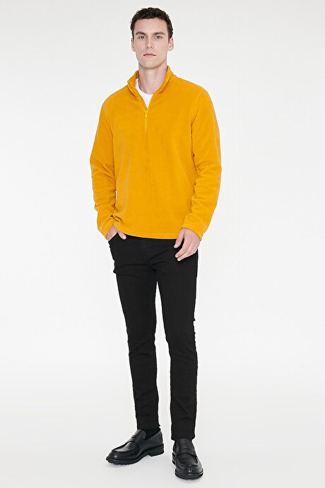 Anti-Pilling Tüylenme Yapmayan Standart Fit Bato Yaka Soğuk Geçirmez Sweatshirt Sarı Polar resmi