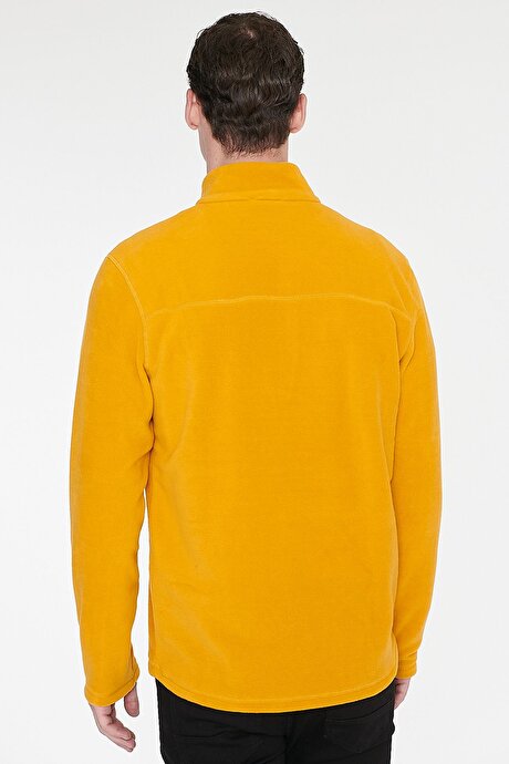 Anti-Pilling Tüylenme Yapmayan Standart Fit Bato Yaka Soğuk Geçirmez Sweatshirt Sarı Polar resmi