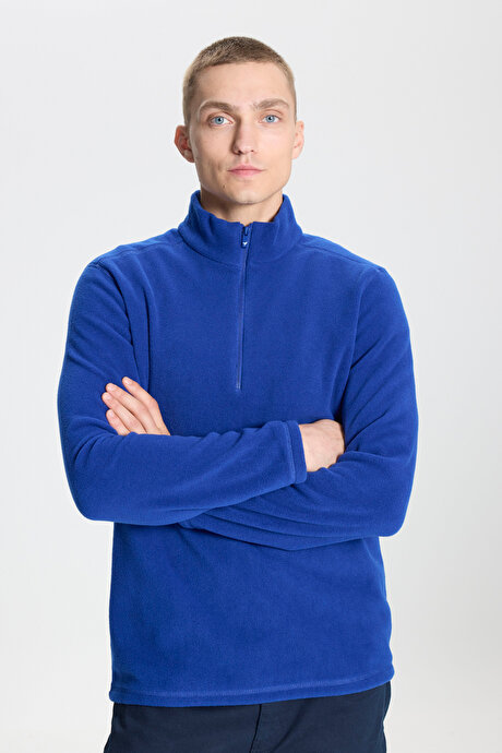 Anti-Pilling Tüylenme Yapmayan Standart Fit Bato Yaka Soğuk Geçirmez Sweatshirt Saks Polar resmi