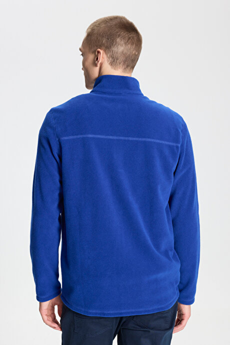 Anti-Pilling Tüylenme Yapmayan Standart Fit Bato Yaka Soğuk Geçirmez Sweatshirt Saks Polar resmi