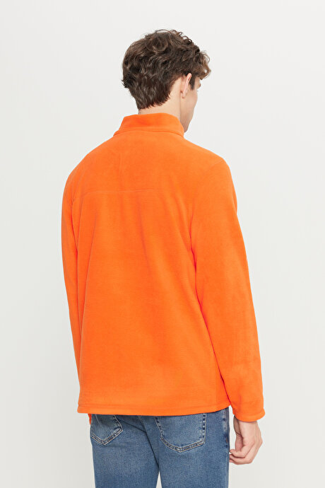 Anti-Pilling Tüylenme Yapmayan Standart Fit Bato Yaka Soğuk Geçirmez Sweatshirt Turuncu Polar resmi