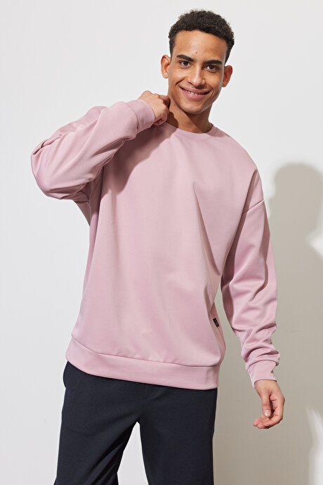 Oversize Bol Kesim Bisiklet Yaka Düz Gül Kurusu Sweatshirt resmi