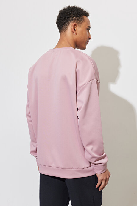 Oversize Bol Kesim Bisiklet Yaka Düz Gül Kurusu Sweatshirt resmi