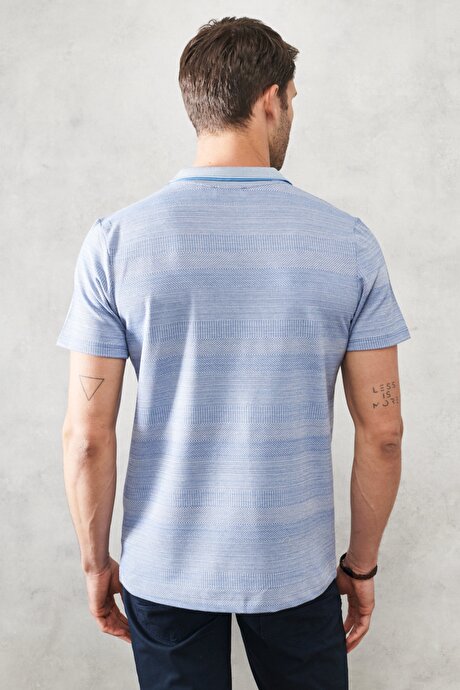Slim Fit Dar Kesim Polo Yaka Mavi Tişört resmi