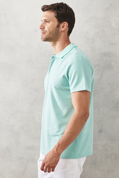 Slim Fit Dar Kesim Polo Yaka Su Yeşili Tişört resmi