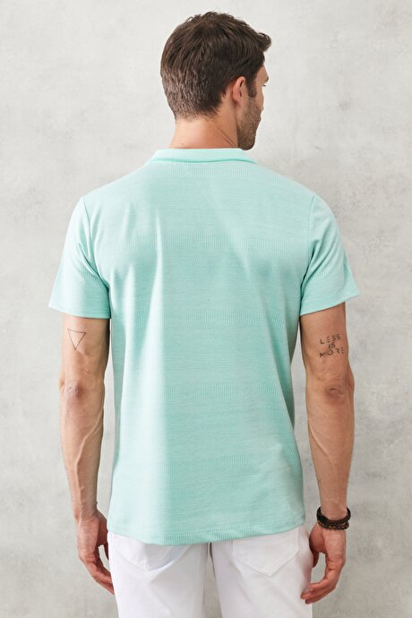 Slim Fit Dar Kesim Polo Yaka Su Yeşili Tişört resmi