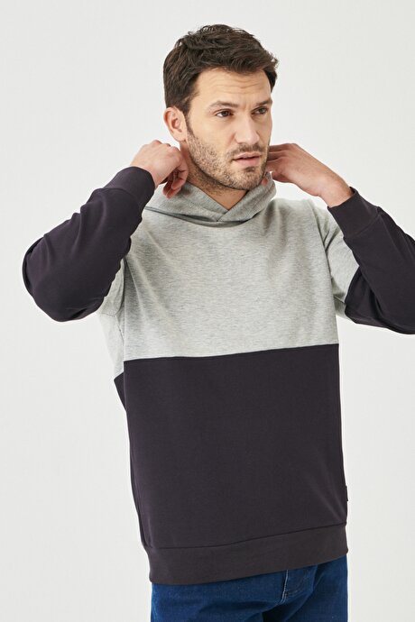 Standart Fit Normal Kesim Kapüşonlu Gri-Antrasit Sweatshirt resmi