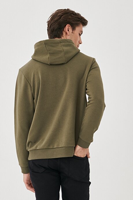 Standart Fit Normal Kesim Kapüşonlu Haki Sweatshirt resmi