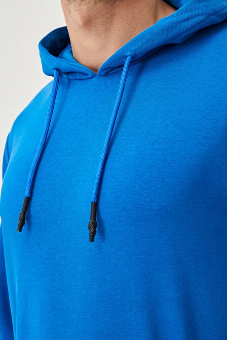 Standart Fit Normal Kesim Kapüşonlu İndigo Sweatshirt resmi