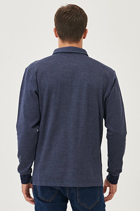 Standart Fit Normal Kesim %100 Pamuk Polo Yaka Lacivert Sweatshirt resmi