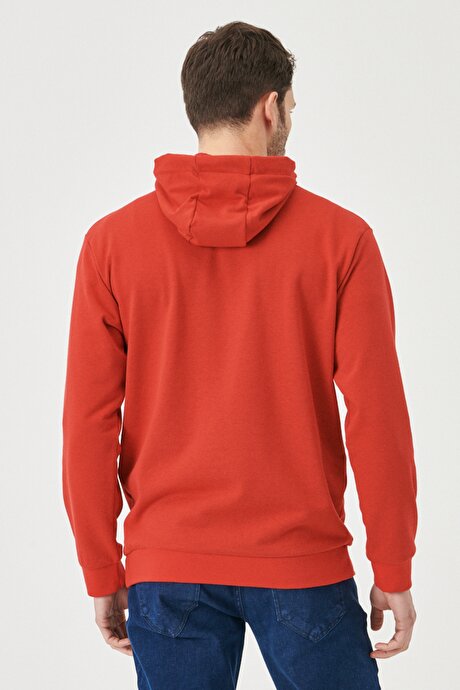 Standart Fit Normal Kesim Fermuarlı Kapüşon Yaka Kırmızı Sweatshirt resmi