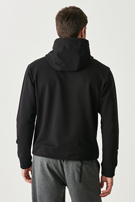 Standart Fit Normal Kesim Kapüşonlu Baskılı Siyah Sweatshirt resmi