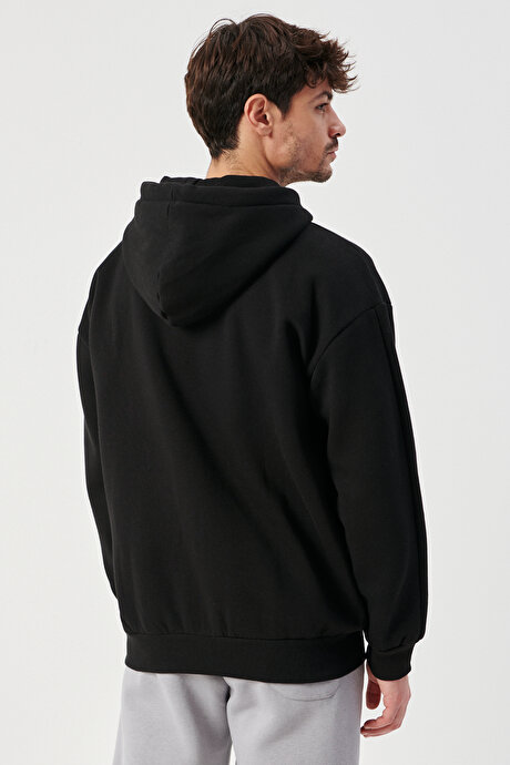 Oversize Fit Geniş Kesim Kapüşonlu Cepli Rahat Ceket Siyah Sweatshirt resmi