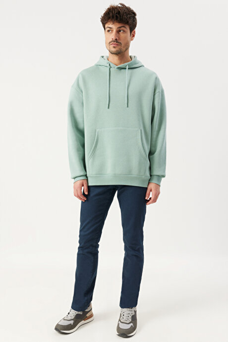Oversize Fit Geniş Kesim Kapüşonlu İçi Şardonlu Mint Sweatshirt resmi