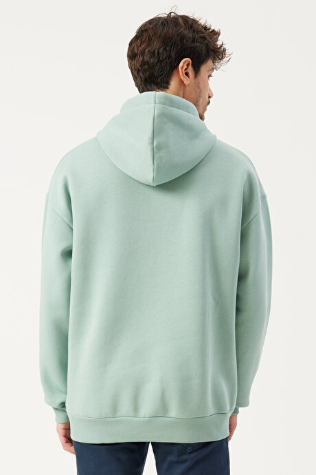 Oversize Fit Geniş Kesim Kapüşonlu İçi Şardonlu Mint Sweatshirt resmi