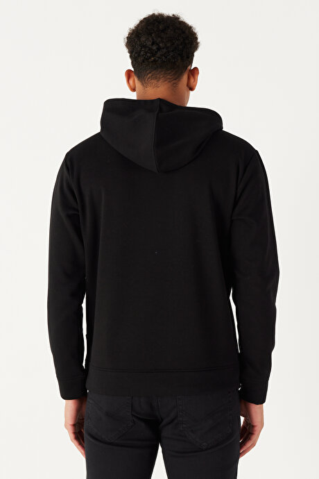Standart Fit Normal Kesim İçi Şardonlu Kapüşonlu Siyah Sweatshirt resmi