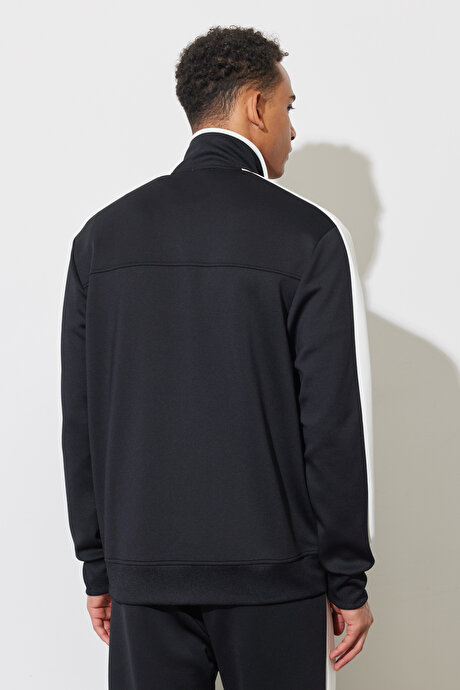 Standart Fit Normal Kesim Dik Yaka Cepli Fermuarlı Siyah Sweatshirt resmi