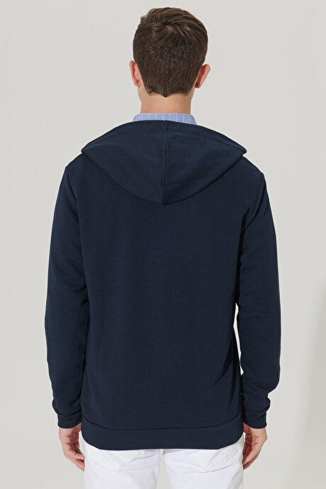 Standart Fit Normal Kesim Kapüşonlu Fermuarlı Lacivert Sweatshirt Ceket resmi