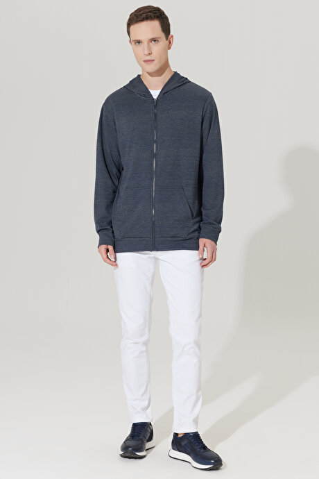 Standart Fit Normal Kesim Kapüşonlu Fermuarlı Lacivert-Gri Sweatshirt resmi