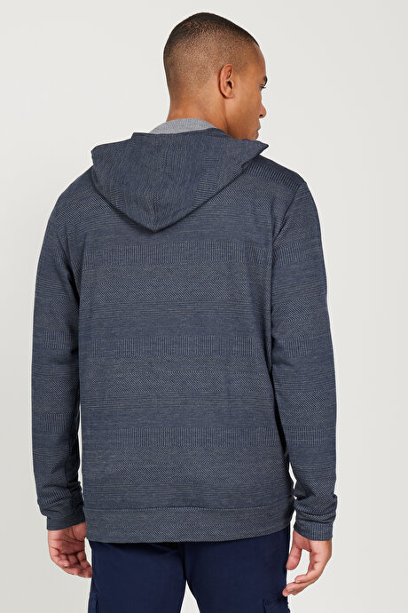 Standart Fit Normal Kesim Kapüşonlu Fermuarlı Lacivert-Gri Sweatshirt Ceket resmi