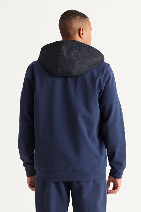 Standart Fit Normal Kesim Kapüşonlu Fermuarlı Lacivert Sweatshirt resmi