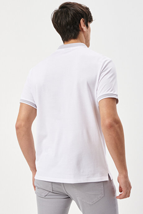 Slim Fit Dar Kesim Polo Yaka Kısa Kollu Basic Beyaz-Beyaz Tişört resmi