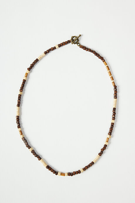 Ahşap Kahve-Bej Kolye resmi