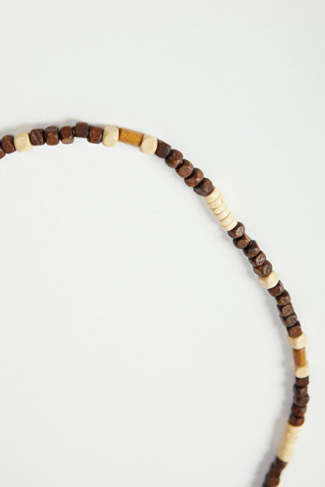 Ahşap Kahve-Bej Kolye resmi