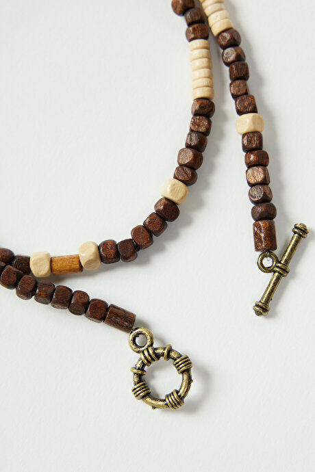 Ahşap Kahve-Bej Kolye resmi