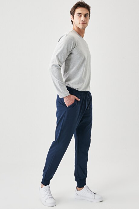 Slim Fit Dar Kesim 4'lü Lacivert-Antrasit Pijama Takımı resmi