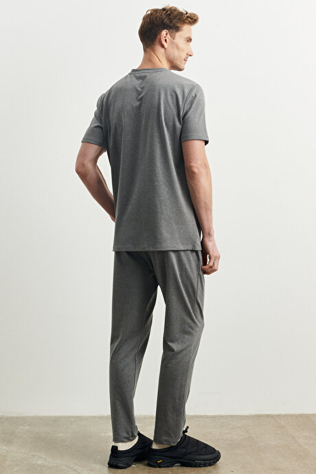 Slim Fit Dar Kesim 3'lü Antrasit-Melanj Pijama Takımı resmi