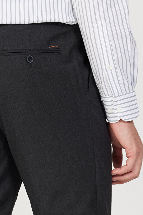 Slim Fit Dar Kesim Beli Lastikli Desenli Esnek Antrasit Pantolon resmi