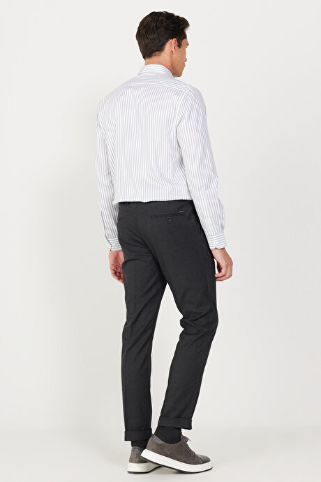 Slim Fit Dar Kesim Beli Lastikli Desenli Esnek Antrasit Pantolon resmi