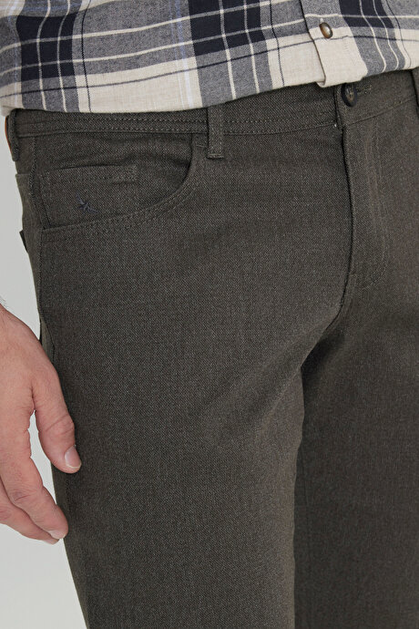 Slim Fit Dar Kesim Pamuklu Esnek Haki Pantolon resmi