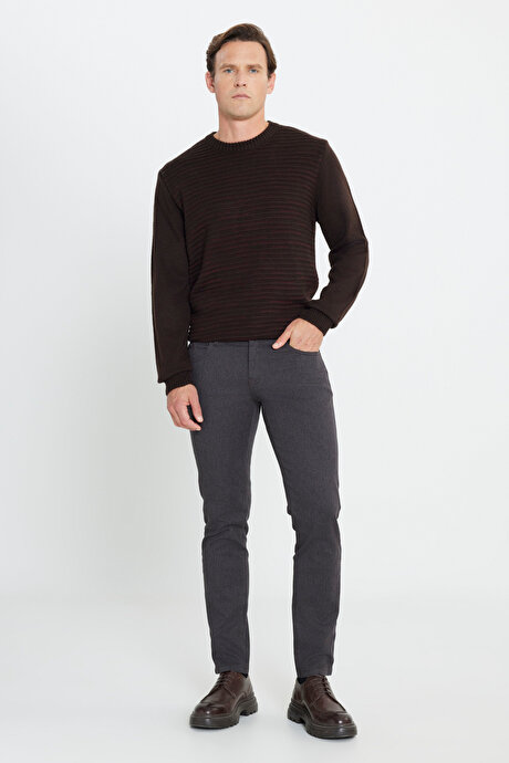Slim Fit Dar Kesim Pamuklu Esnek Kahverengi Pantolon resmi