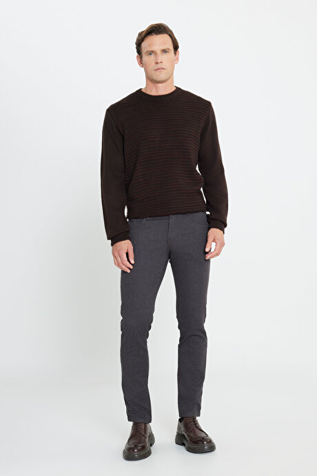 Slim Fit Dar Kesim Pamuklu Esnek Kahverengi Pantolon resmi