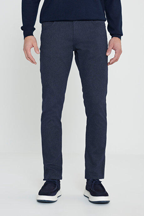 Slim Fit Dar Kesim Pamuklu Esnek Lacivert Pantolon resmi
