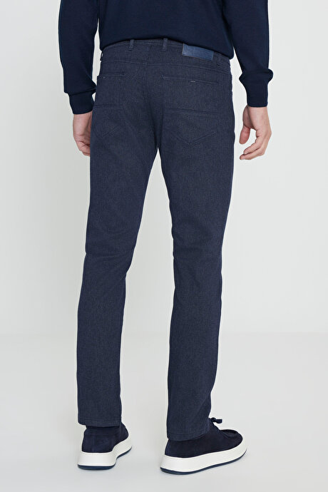 Slim Fit Dar Kesim Pamuklu Esnek Lacivert Pantolon resmi