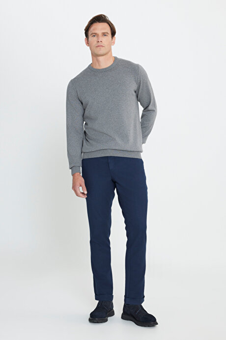 Slim Fit Dar Kesim Beli Bağlamalı Esnek Lacivert Pantolon resmi