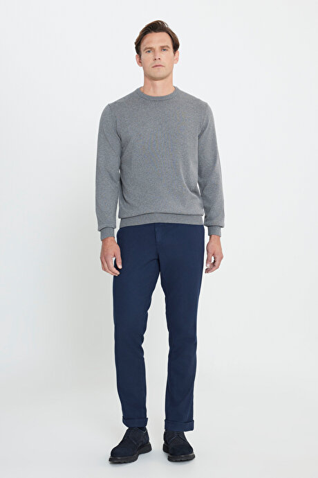 Slim Fit Dar Kesim Beli Bağlamalı Esnek Lacivert Pantolon resmi