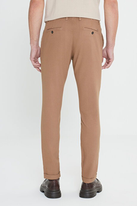 Slim Fit Dar Kesim Beli Bağlamalı Esnek Vizon Pantolon resmi