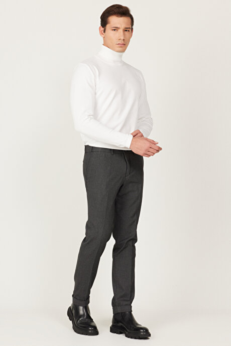 Comfort Fit Rahat Kesim Beli Lastikli Desenli Esnek Antrasit Pantolon resmi