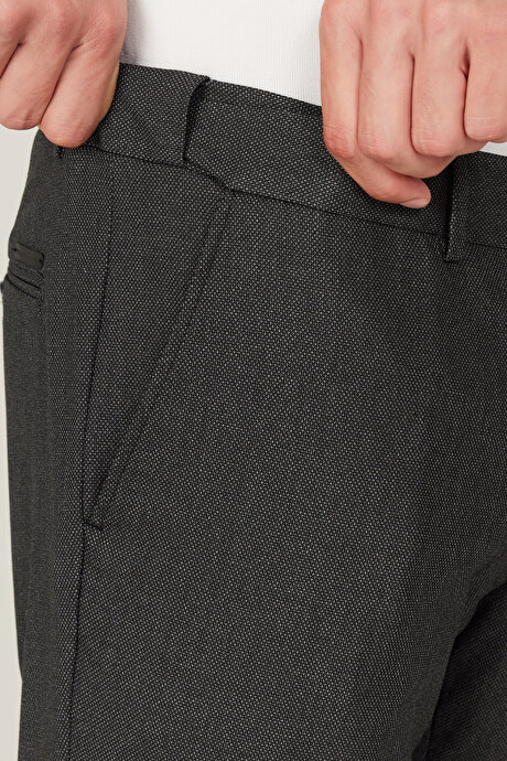 Comfort Fit Rahat Kesim Beli Lastikli Desenli Esnek Antrasit Pantolon resmi