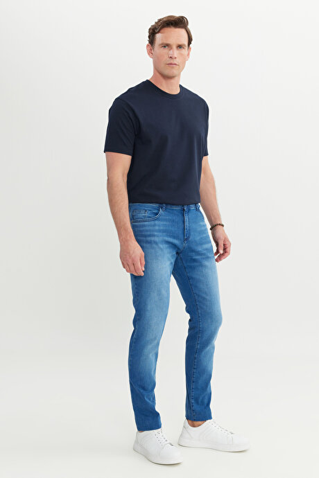 Slim Fit Dar Kesim Pamuklu Esnek 5 Cep Mavi Pantolon resmi