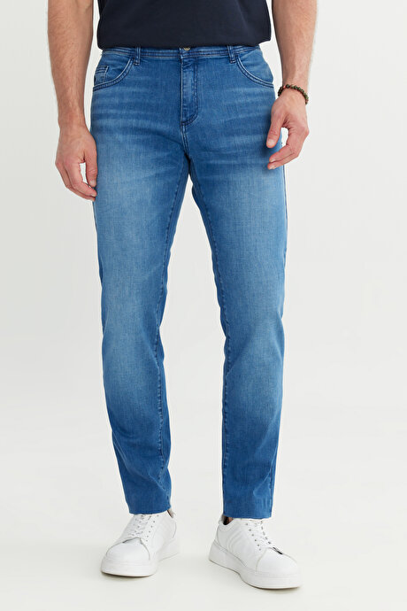 Slim Fit Dar Kesim Pamuklu Esnek 5 Cep Mavi Pantolon resmi