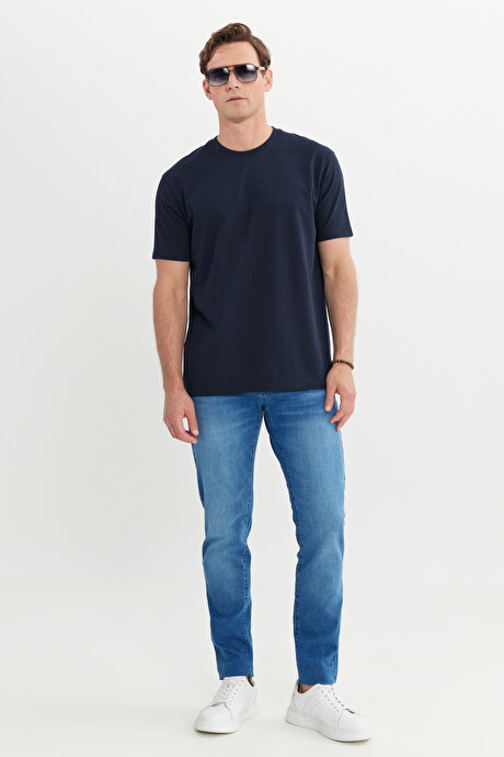Slim Fit Dar Kesim Pamuklu Esnek 5 Cep Mavi Pantolon resmi